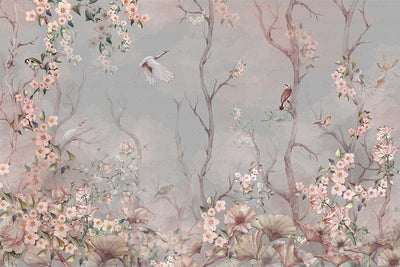 Birds Trees Nature Scene Wallpaper, Tropical Botanical Wall Mural, Gray Customized Wallpaper, Home Decor, Bedroom, Store, Forest Large Wall Art - Adawall -Houston Wallpaper Store - Walcoverings, Curtains & Wall Panels