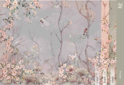 Birds Trees Nature Scene Wallpaper, Tropical Botanical Wall Mural, Gray Customized Wallpaper, Home Decor, Bedroom, Store, Forest Large Wall Art - Adawall -Houston Wallpaper Store - Walcoverings, Curtains & Wall Panels