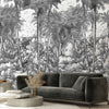 Black and White Palm Trees Drawing Wallpaper, Large Hand Drawn Wall Mural, Custom Size Wall Covering, Non-Woven, Non-Pasted, Washable, Removable - Adawall -Houston Wallpaper Store - Walcoverings, Curtains & Wall Panels