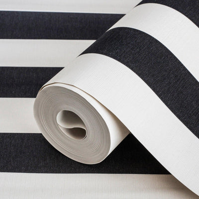 Black & White Timeless Bold Striped Wallpaper, Flocked Textured Velvet Feeling Thick Lines Wallcovering - Adawall -Houston Wallpaper Store - Walcoverings, Curtains & Wall Panels