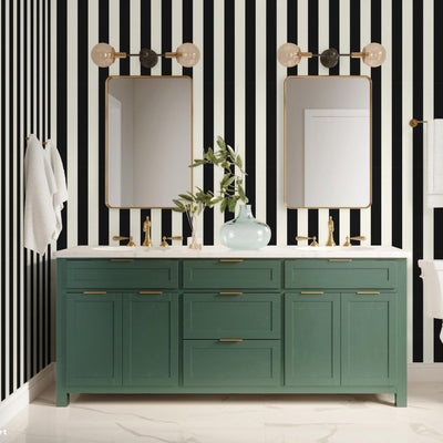 Black & White Timeless Bold Striped Wallpaper, Flocked Textured Velvet Feeling Thick Lines Wallcovering - Adawall -Houston Wallpaper Store - Walcoverings, Curtains & Wall Panels