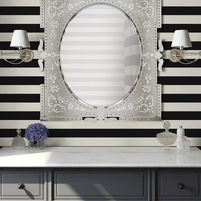 Black & White Timeless Bold Striped Wallpaper, Flocked Textured Velvet Feeling Thick Lines Wallcovering - Adawall -Houston Wallpaper Store - Walcoverings, Curtains & Wall Panels