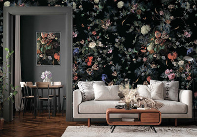 Black Large Peony Floral Wall Mural, Floral Flowers Wallpaper, Oversized Elegant Custom Size Wall Art, Non-Woven, Non-Pasted, Removable - Adawall -Houston Wallpaper Store - Walcoverings, Curtains & Wall Panels