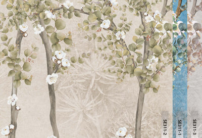 Bloom Flowers Wall Mural, Light Beige Floral Blossom Wallpaper, Oversized Nature Art Customized Wall Covering, Non-Woven, Non-Adhesive, Removable - Adawall -Houston Wallpaper Store - Walcoverings, Curtains & Wall Panels