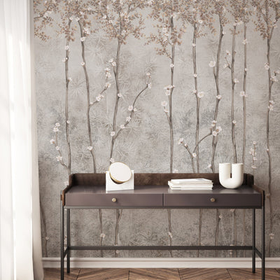 Bloom Flowers Wall Mural, Light Gray Floral Blossom Wallpaper, Oversized Nature Art Customized Wall Covering, Non-Woven, Non-Adhesive, Removable - Adawall -Houston Wallpaper Store - Walcoverings, Curtains & Wall Panels