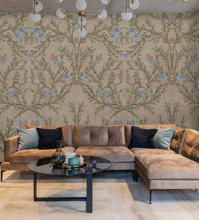 Blossom Chinoiserie Floral Wall Mural, Flower Bloom Brown Wallpaper, Large Botanical Customized Wall Art, Non-Woven, Non-Adhesive, Removable - Adawall -Houston Wallpaper Store - Walcoverings, Curtains & Wall Panels