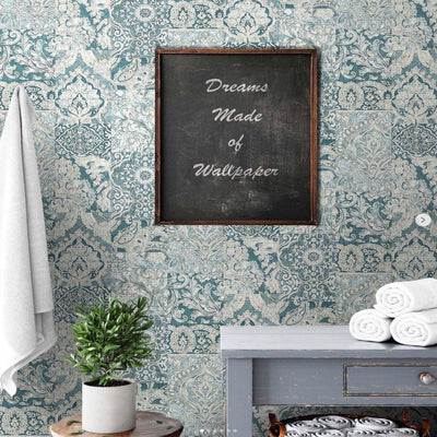 Blue Elegant Patchwork Deep Embossed Wallpaper, 3D Textured Luxury Damask Wallcovering - Adawall -Houston Wallpaper Store - Walcoverings, Curtains & Wall Panels
