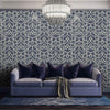 Blue Lace Trellis Wallpaper, Shiny Silver Gold Patterns Faded Colors Damask Design - Adawall -Houston Wallpaper Store - Walcoverings, Curtains & Wall Panels