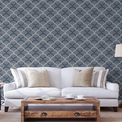 Blue Luxury Fish Scale Deep Embossed Wallpaper, 3D Textured Lace Patterns, Thick Wallcovering - Adawall -Houston Wallpaper Store - Walcoverings, Curtains & Wall Panels