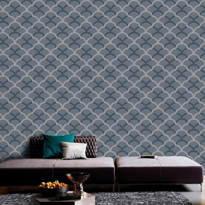 Blue Luxury Fish Scale Deep Embossed Wallpaper, 3D Textured Lace Patterns, Thick Wallcovering - Adawall -Houston Wallpaper Store - Walcoverings, Curtains & Wall Panels