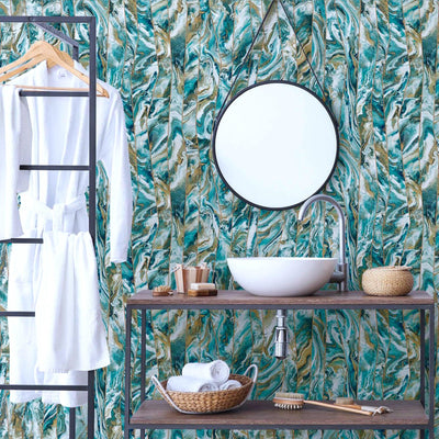 Blue Marble Embossed Wallpaper, Marbled Pattern Striped Stone Effect Modern Wallcovering, Washable - Adawall -Houston Wallpaper Store - Walcoverings, Curtains & Wall Panels