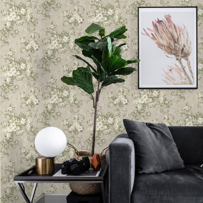 Botanical Flowered Embossed Wallpaper, Home Wall Decor, Aesthetic Wallpaper, Textured Wallcovering Non-Adhesive- 41.7”W X 393”H - Adawall -Houston Wallpaper Store - Walcoverings, Curtains & Wall Panels