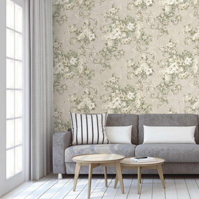 Botanical Flowered Embossed Wallpaper, Home Wall Decor, Aesthetic Wallpaper, Textured Wallcovering Non-Adhesive- 41.7”W X 393”H - Adawall -Houston Wallpaper Store - Walcoverings, Curtains & Wall Panels