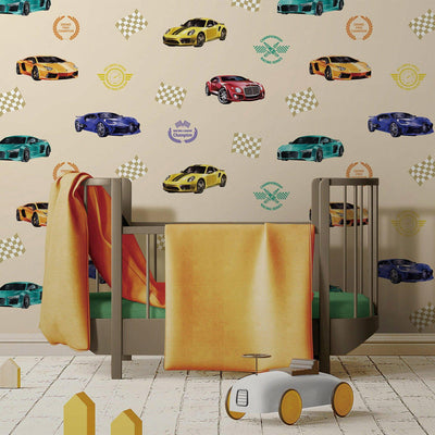 Boys Car Themed Textured Wallpaper, Boys Bedroom Wall Paper, Nursery Wallpaper, 114 sq ft, Cars Wall Decor, Kids Room Wallpaper, Washable - Adawall -Houston Wallpaper Store - Walcoverings, Curtains & Wall Panels