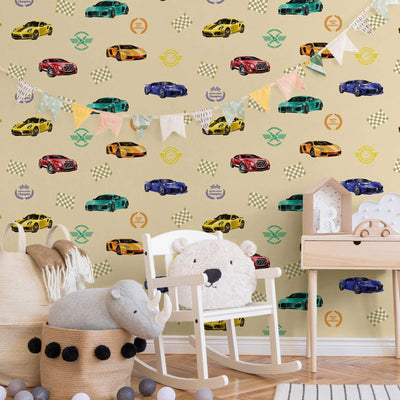 Boys Car Themed Textured Wallpaper, Boys Bedroom Wall Paper, Nursery Wallpaper, 114 sq ft, Cars Wall Decor, Kids Room Wallpaper, Washable - Adawall -Houston Wallpaper Store - Walcoverings, Curtains & Wall Panels