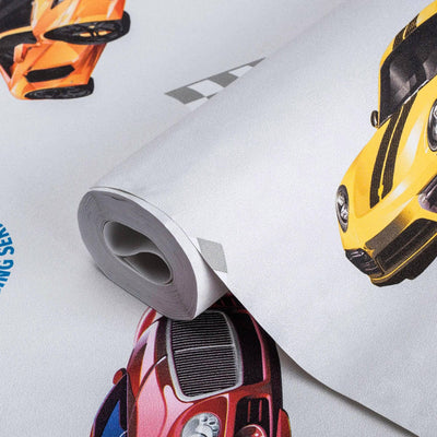 Boys Car Themed Textured Wallpaper, Boys Bedroom Wall Paper, Nursery Wallpaper, 114 sq ft, Cars Wall Decor, Kids Room Wallpaper, White - Adawall -Houston Wallpaper Store - Walcoverings, Curtains & Wall Panels
