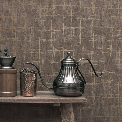 Brown Abstract Metallic Lines Wallpaper, 3D Deep Embosed Silver Gold Rustic Geometric Interior Decor - Adawall -Houston Wallpaper Store - Walcoverings, Curtains & Wall Panels
