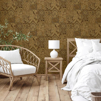 Brown Elegant Patchwork Deep Embossed Wallpaper, 3D Textured Luxury Damask Wallcovering - Adawall -Houston Wallpaper Store - Walcoverings, Curtains & Wall Panels