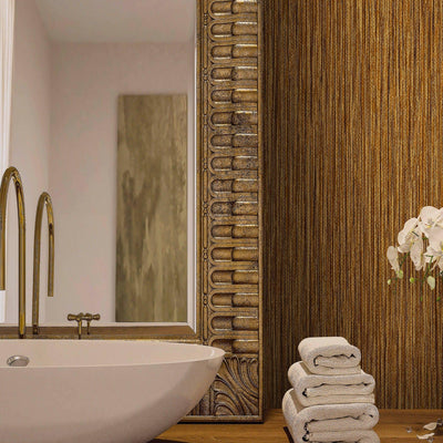 Brown Elegant Striped Embossed Wallpaper, Jute Natural Color Linen Textured Wallcovering - Adawall -Houston Wallpaper Store - Walcoverings, Curtains & Wall Panels
