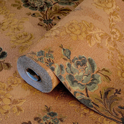 Brown Floral Embossed Wallpaper, Turquoise Flowers Home Wall Decor, Aesthetic Wallpaper, Textured Wallcovering Non-Adhesive and Non-Peel and Stick - Adawall -Houston Wallpaper Store - Walcoverings, Curtains & Wall Panels