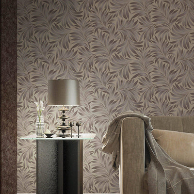Brown Luxury Leaves Solid Color Shades Wallpaper, Deep Embossed Flocked Velvet Feeling Design - Adawall -Houston Wallpaper Store - Walcoverings, Curtains & Wall Panels