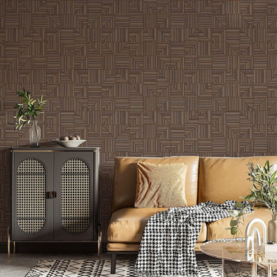 Brown Modern Geometric Shapes Wallpaper, Embossed Rich Textured Contemporary Wallcovering - Adawall -Houston Wallpaper Store - Walcoverings, Curtains & Wall Panels