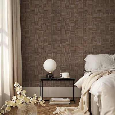Brown Modern Geometric Shapes Wallpaper, Embossed Rich Textured Contemporary Wallcovering - Adawall -Houston Wallpaper Store - Walcoverings, Curtains & Wall Panels