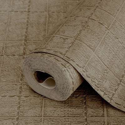 Brown Stitch Embossed Geometric Cubic Light Gray,Home Wall Decor, Aesthetic Wallpaper, Textured Wallcovering Non-Adhesive and Non-Peel - Adawall -Houston Wallpaper Store - Walcoverings, Curtains & Wall Panels