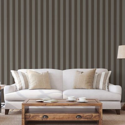 Brown Timeless Bold Striped Wallpaper, Flocked Textured Velvet Feeling Thick Lines Wallcovering - Adawall -Houston Wallpaper Store - Walcoverings, Curtains & Wall Panels