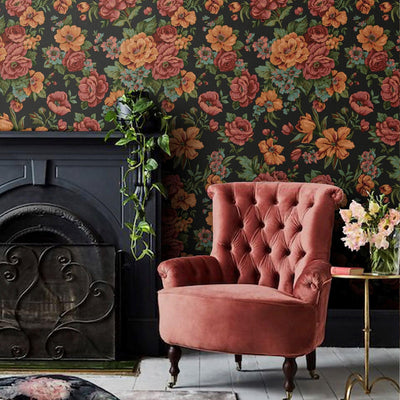Charming Floral Deep Embossed Wallpaper, Black Red Bloom Blossom Flower Design Interior Wall Decor - Adawall -Houston Wallpaper Store - Walcoverings, Curtains & Wall Panels