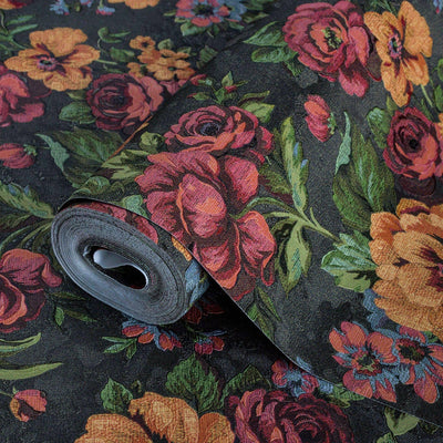 Charming Floral Deep Embossed Wallpaper, Black Red Bloom Blossom Flower Design Interior Wall Decor - Adawall -Houston Wallpaper Store - Walcoverings, Curtains & Wall Panels