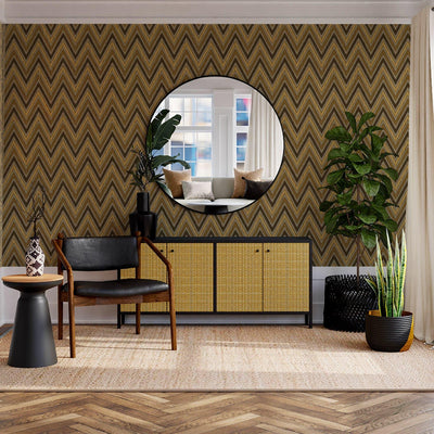 Chevron Wallpaper, Brown, Yellow Geometric Deep Embossed Zigzag Pattern Geometric Wallcovering - Adawall -Houston Wallpaper Store - Walcoverings, Curtains & Wall Panels