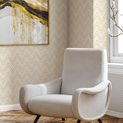 Chevron Wallpaper, Cream, Gold Geometric Deep Embossed Zigzag Pattern Geometric Wallcovering - Adawall -Houston Wallpaper Store - Walcoverings, Curtains & Wall Panels