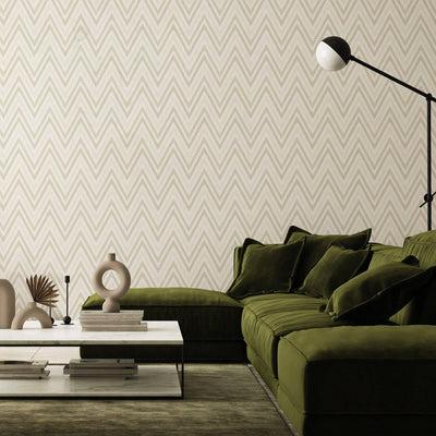 Chevron Wallpaper, Ivory, Beige, White Geometric Deep Embossed Zigzag Pattern Geometric Wallcovering - Adawall -Houston Wallpaper Store - Walcoverings, Curtains & Wall Panels