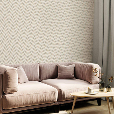 Chevron Wallpaper, Off White, Silver Geometric Deep Embossed Zigzag Pattern Geometric Wallcovering - Adawall -Houston Wallpaper Store - Walcoverings, Curtains & Wall Panels