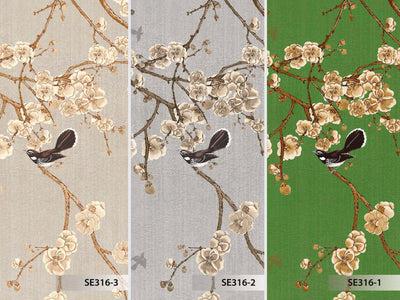 Chinoiserie Birds Floral Wall Mural, Gray Flowers Blossom Wallpaper, Large, Oversized Elegant Custom Size Wall Art, Non-Woven, Non-Pasted, Modern - Adawall -Houston Wallpaper Store - Walcoverings, Curtains & Wall Panels