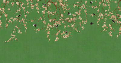 Chinoiserie Birds Floral Wall Mural, Green Flowers Blossom Wallpaper, Large, Oversized Elegant Custom Size Wall Art, Non-Woven, Non-Pasted, Modern - Adawall -Houston Wallpaper Store - Walcoverings, Curtains & Wall Panels