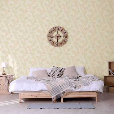 Circle Deep Embossed Vanilla Flowered Embossed Wallpaper, Home Wall Decor, Aesthetic Wallpaper, Textured Wallcovering Non-Adhesive - Adawall -Houston Wallpaper Store - Walcoverings, Curtains & Wall Panels