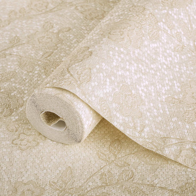 Circle Deep Embossed Vanilla Flowered Embossed Wallpaper, Home Wall Decor, Aesthetic Wallpaper, Textured Wallcovering Non-Adhesive - Adawall -Houston Wallpaper Store - Walcoverings, Curtains & Wall Panels