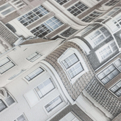 Cityscape 3D Embossed Wallpaper, Gray Realistic Houses Apartments Design, Home Wall Decor, Modern Wallcovering - Adawall -Houston Wallpaper Store - Walcoverings, Curtains & Wall Panels