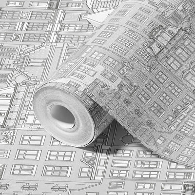Cityscape 3D Embossed Wallpaper, Light Gray Realistic Houses Apartments Design, Home Wall Decor, Modern Wallcovering - Adawall -Houston Wallpaper Store - Walcoverings, Curtains & Wall Panels