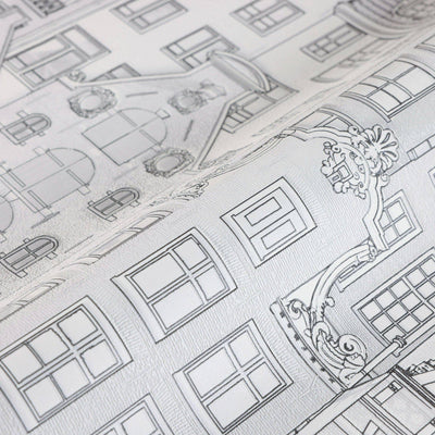Cityscape 3D Embossed Wallpaper, Light Gray Realistic Houses Apartments Design, Home Wall Decor, Modern Wallcovering - Adawall -Houston Wallpaper Store - Walcoverings, Curtains & Wall Panels