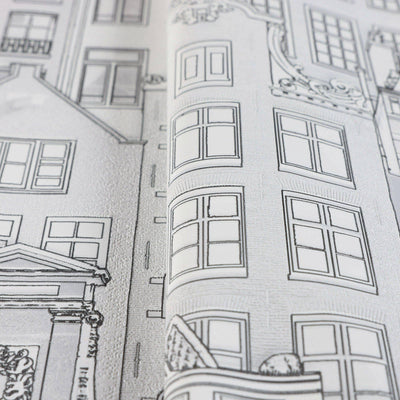 Cityscape 3D Embossed Wallpaper, Light Gray Realistic Houses Apartments Design, Home Wall Decor, Modern Wallcovering - Adawall -Houston Wallpaper Store - Walcoverings, Curtains & Wall Panels