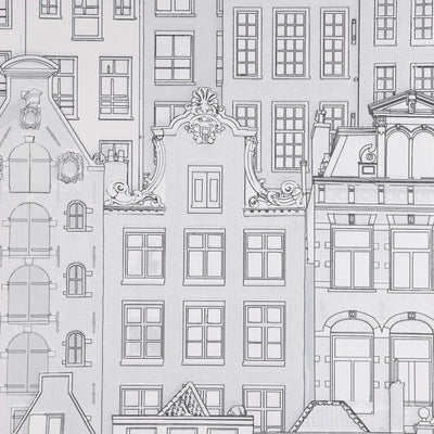 Cityscape 3D Embossed Wallpaper, Light Gray Realistic Houses Apartments Design, Home Wall Decor, Modern Wallcovering - Adawall -Houston Wallpaper Store - Walcoverings, Curtains & Wall Panels