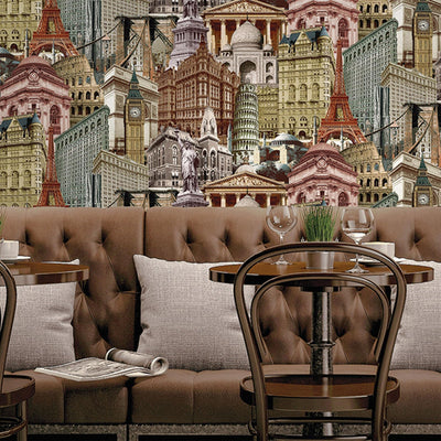 Cityscape Buildings Wallpaper, Rich Textured Wallcovering, Traditional, Modern Wallpaper, Extra Large 114 sq ft Roll, Washable, Colorful - Adawall -Houston Wallpaper Store - Walcoverings, Curtains & Wall Panels