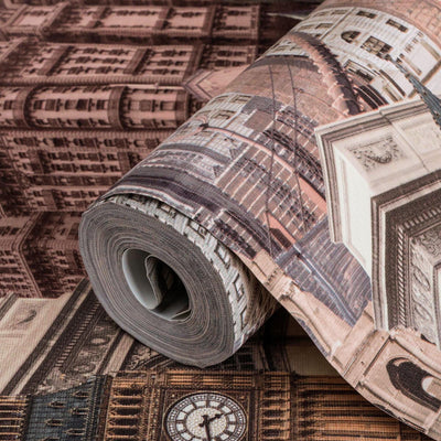Cityscape Buildings Wallpaper, Rich Textured Wallcovering, Traditional, Modern Wallpaper, Extra Large 114 sq ft Roll, Washable, Colorful - Adawall -Houston Wallpaper Store - Walcoverings, Curtains & Wall Panels