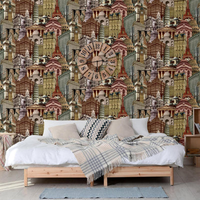 Cityscape Buildings Wallpaper, Rich Textured Wallcovering, Traditional, Modern Wallpaper, Extra Large 114 sq ft Roll, Washable, Colorful - Adawall -Houston Wallpaper Store - Walcoverings, Curtains & Wall Panels