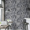 Cityscape Buildings Wallpaper, Rich Textured Wallcovering, Traditional, Modern Wallpaper, Extra Large 114 sq ft Roll, Washable, Drawing - Walloro High End Wallcoverings & More