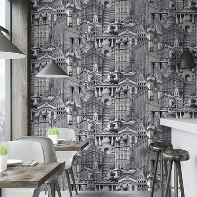 Cityscape Buildings Wallpaper, Rich Textured Wallcovering, Traditional, Modern Wallpaper, Extra Large 114 sq ft Roll, Washable, Drawing - Adawall -Houston Wallpaper Store - Walcoverings, Curtains & Wall Panels