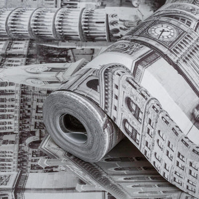 Cityscape Buildings Wallpaper, Rich Textured Wallcovering, Traditional, Modern Wallpaper, Extra Large 114 sq ft Roll, Washable, Drawing - Adawall -Houston Wallpaper Store - Walcoverings, Curtains & Wall Panels